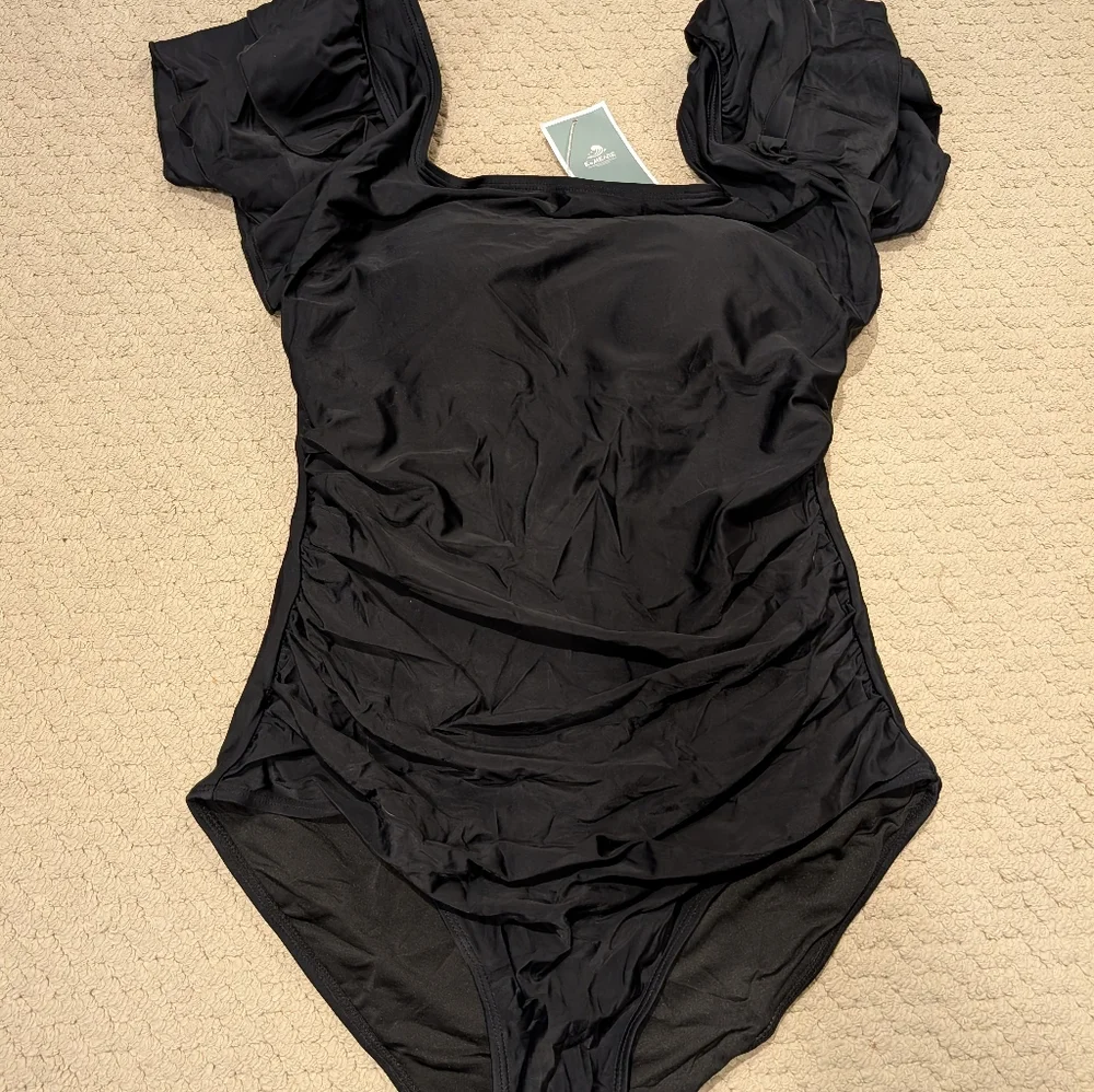 NWT Eomenie Tummy Control One Piece Swimsuit Women's Large Black - Picture 3 of 4